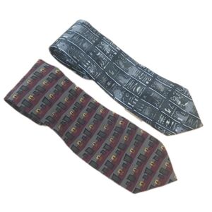 2 Grateful Dead Men Silk Neck Tie Geometric Hieroglyphs Vintage 90s W3.75" L58"